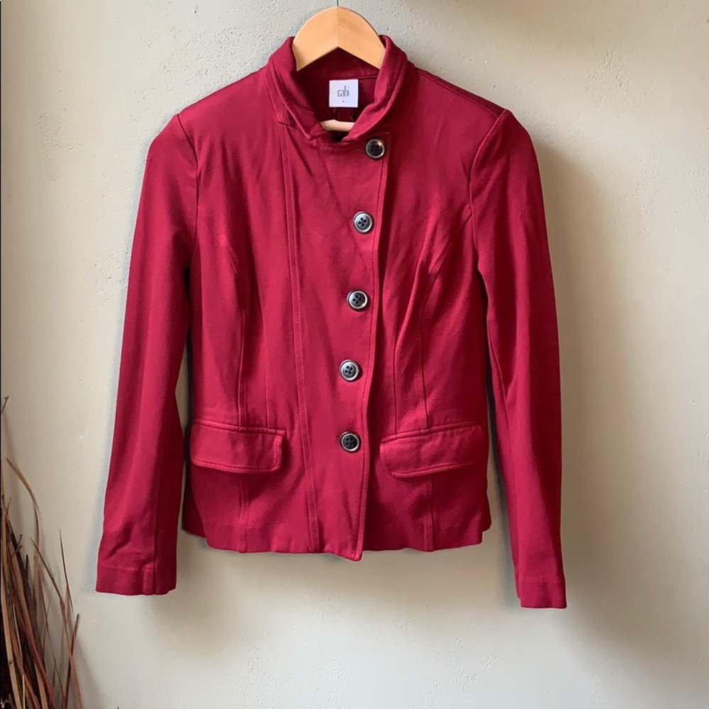 Cabi Red Structured Blazer Asymmetrical Closure 4